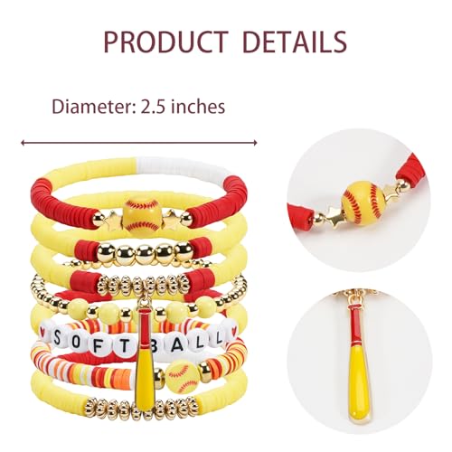 Image of Football Baseball Soccer Beaded Bracelets for Women Stackable Game Day Sports Theme Bracelet