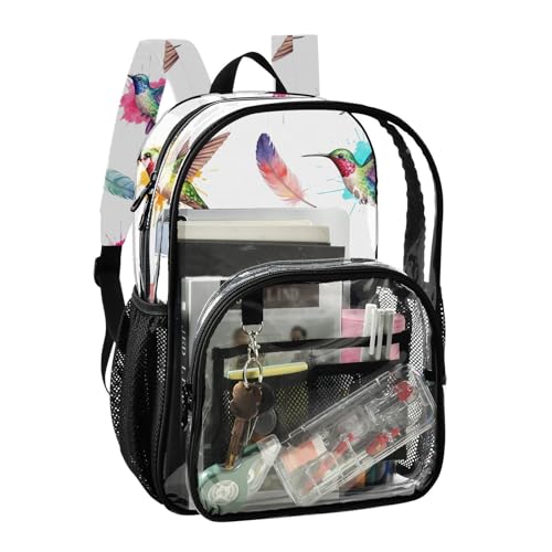 Travel Clear Backpack Floral Girls Backpack for Kids Approved Shoulder Bag Colorful Hummingbirds Watercolor2