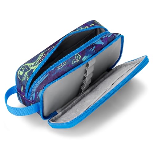 Image of Choco Mocha Boys Pencil Case for Kids, Soft Large Zipper Pencil Pouch for Boys with 2 Compartments Boy Pencil Case for School Dinosaur Pencil Bag, Navy Blue