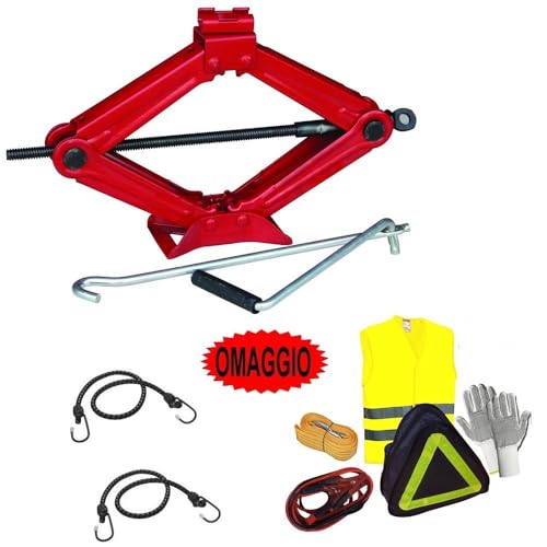 DESCRIZIONE PRODOTTO: 1°- Kit sos emergenza stradale ideale per qualsiasi evenienza di pronto soccorso auto, moto, scooter e quad. Il kit comprende: 1 paio di guanti, cavi batteria da 150amp, corda traino 3m, giubbotto catalifrangente, il tutto chiuso in una custodia come in foto. 2°- Cric a pantografo con maniglia - Base in acciaio che permette un ancoraggio perfetto al suolo - asta girevole - compatto quando è chiuso - solleva fino a 2.000 kg = 20 quintali = 2 tonnellate - omologato