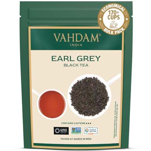 VAHDAM, Hojas de Té Negro Earl Grey (340 g/170+ tazas)   de Aceite de Bergamota Natural Mezclado con Té Negro Fresco, Floral y Cítrico del Jardín
