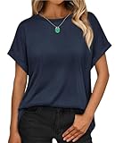 Women's Oversized T Shirts Short Sleeve Crewneck Summer Tops Casual Loose Basic Tee Shirts 2025 Trendy Clothes Navy