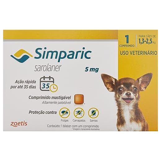 Zoetis Simparic 5Mg 1 3 Até 2 5Kg 1Cp Para Cães