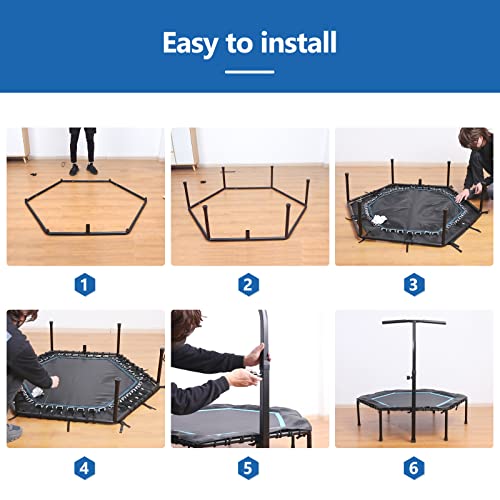 Vilaxing 50’’ Trampoline With 5 Levels Adjustable Handle Bar For Adults Kids Max Dynamic Load 330Lbs Fitness Exercise Workout Rebounder Trampoline For Indoor Outdoor Training #TOP6