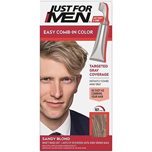 Just For Men Easy Comb-In Color Mens Hair Dye, Easy No Mix Application with Comb Applicator - Sandy Blond, A-10, Pack of 1