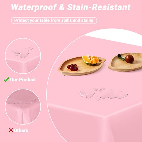 Image of QZYL 12 PCS Pink Table Cloth Rectangle, Plastic Disposable Tablecloths, Decorative Plastic Tablecover, 54 X 108 in Smooth Outdoor Tablecloth, Table Decoration for Parties Picnics Birthdays Weddings
