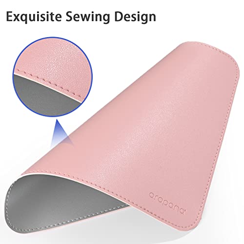 Image of Aropana Mouse Pad, Reversible Dual Color Vegan Leather MouseMat for Wireless and Wired Mouse Anti Fray with Stitched-Edges for Office and Home (25cm x 21cm - Pink /Silver)