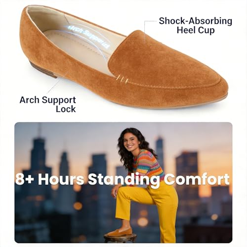 Image of MUSSHOE Pointed Toe Flats for Women, Comfortable Business Casual Work Shoes, Slip On Loafers with Arch Support, Office Walking Flats for All Day Standing