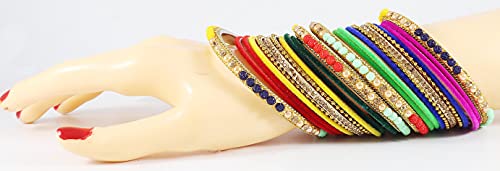 Image of NMII Metal with Zircon Gemstone, Pearls and Beads Studded Glossy Finished Bangle Set For Women and Girls