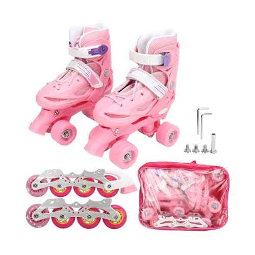 Gavigain Adjustable Roller Skates, Pink Light Up Wheels, ABEC 7 Bearings, Breathable Design, Safe Braking, for Kids and Adults (XS)