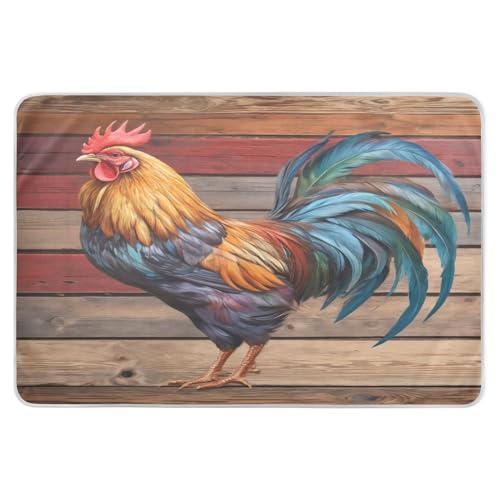 Takiito Rooster in Wood Bed Pad Reusable Bed Underpad Washable Waterproof Leak-Proof Quick Dry Incontinence Pee Pad for Toddlers Kids Adults Pets 34x52 in