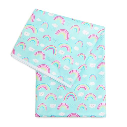 Image of Bumkins Baby Splat Mat - Under High Chair Mess Mat for Kids, Waterproof Reusable Fabric, Arts & Crafts, Playtime, 42inx42in, Rainbow Blue