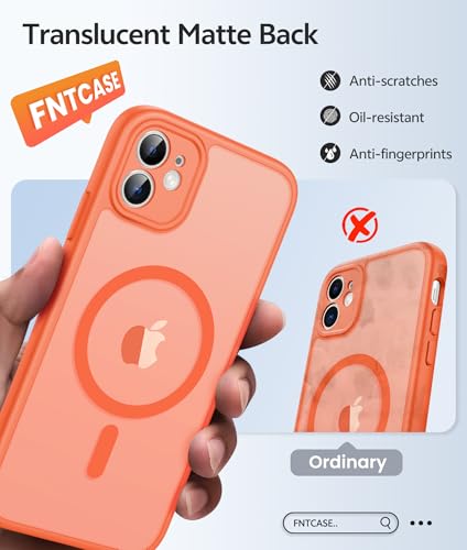 Image of FNTCASE for iPhone 11 Case: [Compatible with Magsafe] Translucent Matte Magnetic Cases [Full Camera Protection] Military Grade Shockproof Protective Phone Cover - Orange