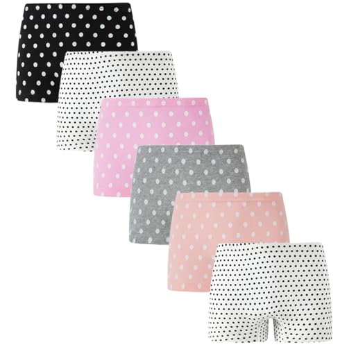 Family Feeling Soft Cotton Girls' Boyshort Panties Brief Polka Dot Undies 6-Pack Size 8