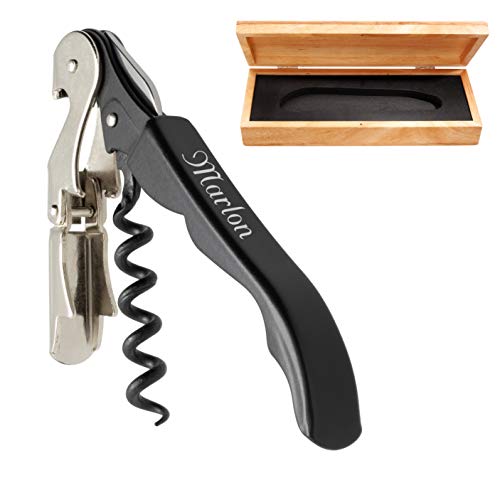 Pulltex Kellnermesser Pulltaps Basic Black im Holz-Etui mit Laser-Gravur Korkenzieher aus Metall Doppelhebel Cover