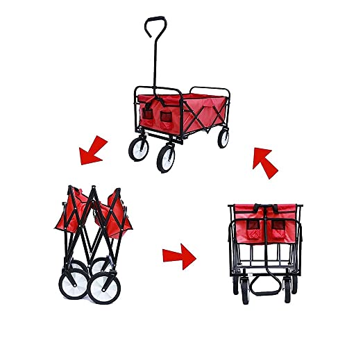 FAZENHUA Zusammenklappbarer, zusammenklappbarer Garten- und Strand-Einkaufswagen mit Aufbewahrungskorb, Gartenwagen, Karren, Rot, Blau, Outdoor-Wagen/Rot – Bild 8