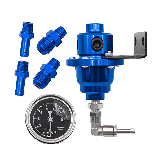 Fubdnefvo Regulador de combustible ajustable con manómetro, accesorios para coche, color azul