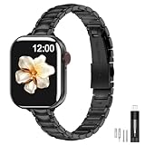 MioHHR Thin Metal Bands Compatible with Apple Watch Band 38mm 40mm 41mm 42mm(Series 11 10),Slim Narrow Stainless Steel Strap for Women iWatch Bands Series 9 8 7 6 5 4 3 2 1 SE3/2/1`,Black
