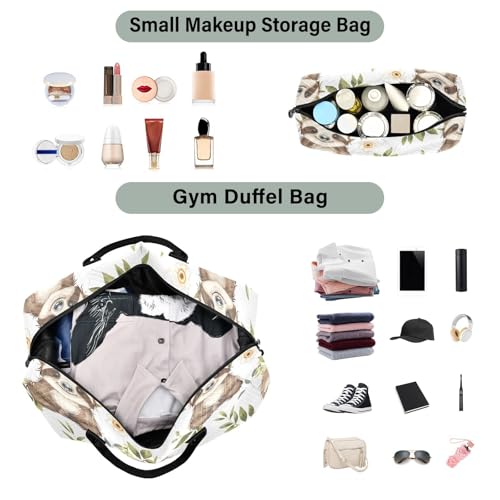 Cute Baby Sloth White Flowers Travel Duffle Bag,Large Weekender Travel Bag for Women Men Waterproof Luggage Bag with Trolley Sleeve,Airplane Travel Essentials for Flying4
