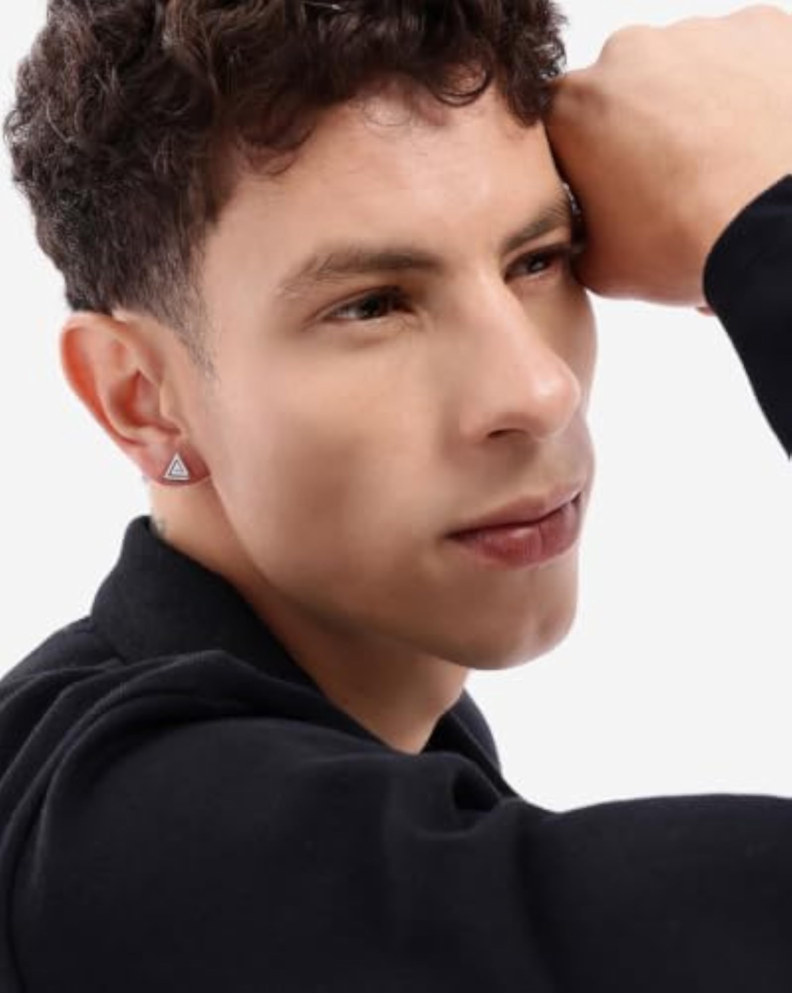 Men's Silver Triangular Earring, Contemporary Design