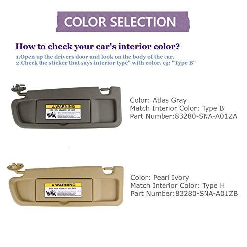 SAILEAD Left Driver Side Sun Visor Compatible with Honda Civic 83280-SNA-A01ZA 2006 2007 2008 2009 2010 2011 Sun Visor Assembly (Atlas Gray)