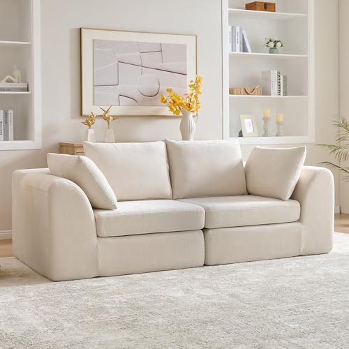 Loveseat Sofa for Living Room, 86' Cloud Couch Love seat Couches, Beige Upholstered Small Couches for Bedroom, Office or Apartment–Modern 2-Seater Deep Seating, No Assembly Needed