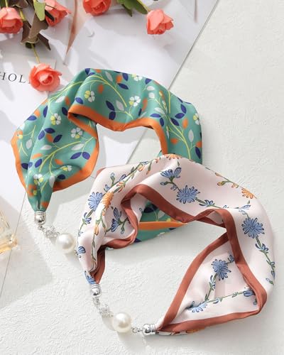 Lazy Thin Magnetic Buckle Scarf - 2PCS Simulation Silk Scarves Trendy Bandanas for Women Hair Wrap Sleeping2
