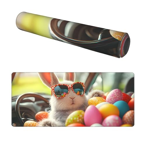 Image of Easter Egg Bunny Extended Gaming Mouse Pad, with Stitched Edges Large Mouse Pad Desk Protector, Rubber Base Mousepad Keyboard Mouses Mat for Work Game Office Home- 32 inch X 12 inch Inch