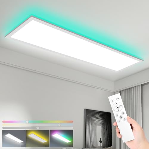 LEOEU LED Panel Deckenleuchte mit Fernbedienung 120x30CM 40W 4800LM RGB Deckenlampe Farbwechsel Deckenlampe Dimmbar 3000K-6500K Ultra Dünn Panel für Wohnzimmer Kinderzimmer schlafzimmer