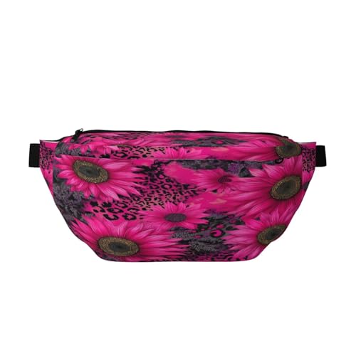 Neon Pink Sunflowers Fanny Pack For Women Man, Waist Belt Bag Crossbody For Sports Travel Hiking Running Jogging