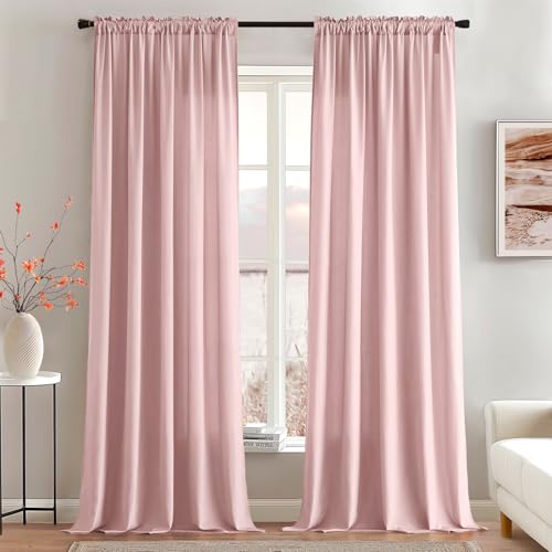 Image of MIULEE Light Pink Semi Sheer Privacy Curtains Drapes 2 Panels 52W x 90L