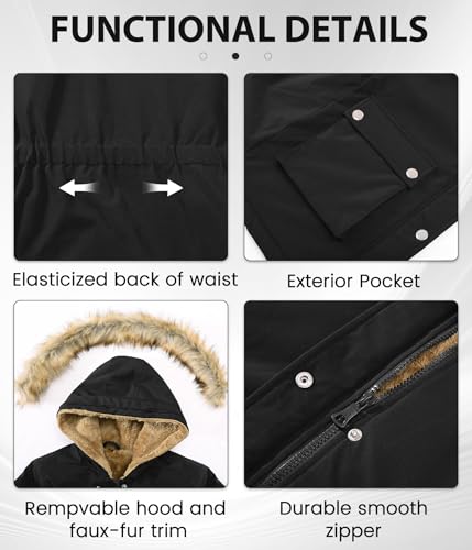 Vancavoo Winterjacke Mädchen Winter Jacke Teenager Wintermantel Länge Steppjacke Warmer Parka Kinder Mantel Kinderjacken mit Kapuze Outdoor,Schwarz,135-145CM