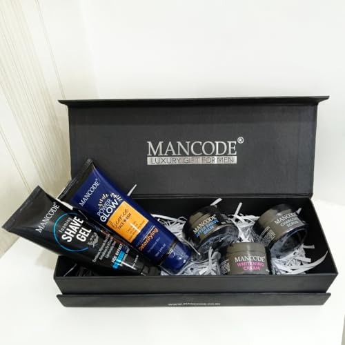Image of Mancode Grooming Gift Set - The Ultimate Glow Kit for Men | Complete Grooming Kit | Hydrates & Revitalizes Skin (Shave Gel,Face Wash,After Shave Balm,Whitening Cream,Scrub) Stylish Gift Box Pack of 5