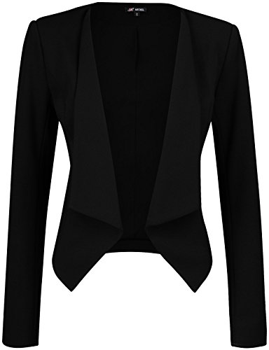 Michel Womens Open Front Work Blazer Ruched Sleeve Casual Office Jacket Small