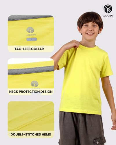 Image of LAPASA Boys & Girls Cotton T-Shirts 4 Pack Tagless Tees for 3T-13Y Kids K01 | Ribbed Crewneck Short Sleeve Undershirts for Toddlers and Teens. Soft, Breathable, Ideal for School /Daily Wear /Sport