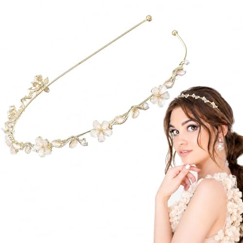 LAKJUOZ Diadema De Flores Para Niñas   Accesorio De Pelo Para Comunión, Novias Y Bodas En Oro
