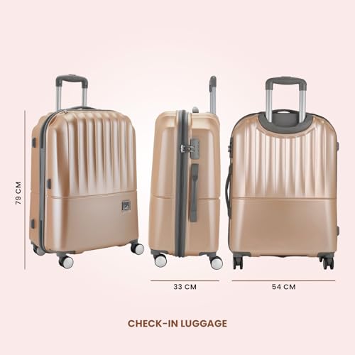 Image of Genie by Safari Palm 79Cm Large Checkin Trolley Bag Hard Case Polycarbonate 8 Wheels 360 Degree Wheeling Luggage, Suitcase for Travel, Trolley Bags for Travel, Gold