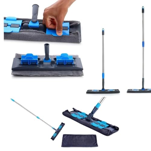 Image of Multipurpose Wet and Dry Cleaning Microfiber Flat MOP Floor Cleaning Mop with, 360 Degree Rotating Head and Telescopic Handle Steel Rod Long Handle Dry Mops