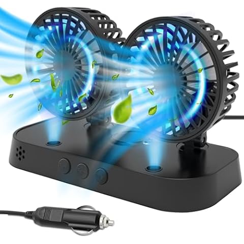 TAMEHOM Car Fan, Portable Car Cooling Fan Dual Head Dashboard Fan For Car 360° Rotatable, Electric Car Cool Mist Fan Cigarette Lighter For Car SUV RV Truck Van Sedan, 12V Cover