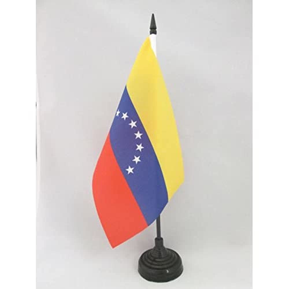 AZ FLAG Venezuela 8 stars Table Flag 5'' x 8'' - new Venezuelan Office Decoration 100% Polyester 21 x 14 cm - Mini Desk Flag with Pole and Black Plastic Base
