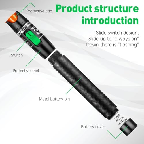 Image of Visual Fault Locator 30mW 30KM, VFL Fiber Optic Cable Tester Meter, Red Light Pen Tester Adapt LC /FC /SC /ST Interface, Fiber Network Cable Test Kit Fiber Light Source Testers