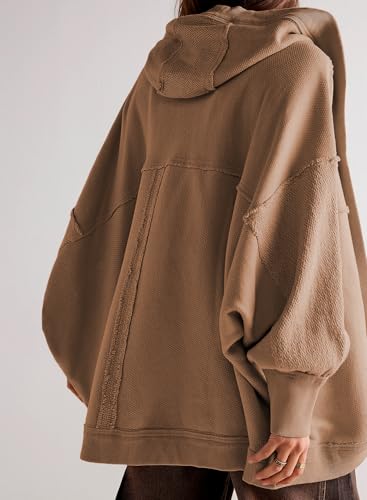 Image of Womens Oversized Cardigan Hooded Open Front Sweatshirt Drop Shoulder Long Sleeve Fall Jackets Outwear