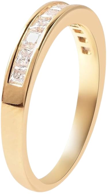 AARK & CO 2.00Ct Princess Cut Lab Created Diamond Channel Set Woman's Half Eternity Wedding Band Ring 14K Yellow Gold Finish 925 Sterling Silver Ring3