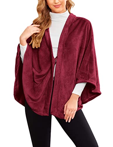 Image of Ekouaer Flannel Faux Poncho for Women Lightweigh Blanket Warm TV Shawl Winter Coat Sweater Cape