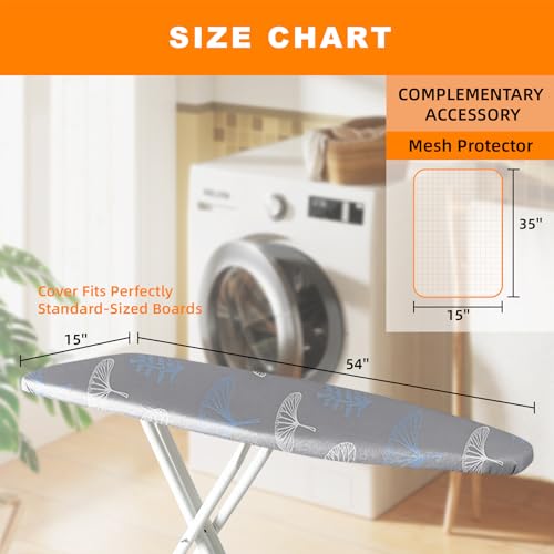 Image of Ironing Board Cover 15x54 Inch- Standard Cotton Cover with Strong Elastic Edge & Stain Resistant Surface (Ginkgo Biloba-1, 15 inch x 54 inch)