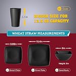Teivio 24-Piece Ensemble de diners carré en paille de blé pour 6,Assiette à dîner incassable, Salades, Snack Bowls, Tumblers 13.5 oz, Coffre-fort pour lave-vaisselle, Plats de camping en plein air,Noir