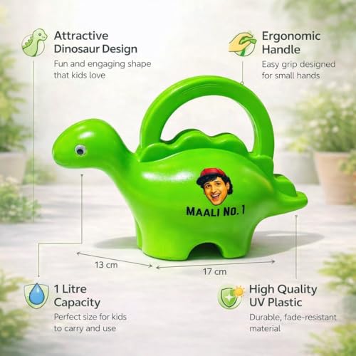 Image of Dinosaur Watering Can for Kids | 1 Litre | Plastic Dinosaur with Moving Eyes | Leak Proof, Lightweight, Easy Grip Watering Can | Kids Return Gifts | 10 Inches (Maali No. 1)