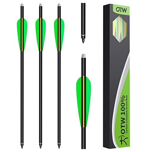 OTW 20 inch Archery Carbon Crossbow Arrows for Adult and Youth 250 Spine with 3.8-inch Fixed Vanes Replaced Broadheads, 3-Pack