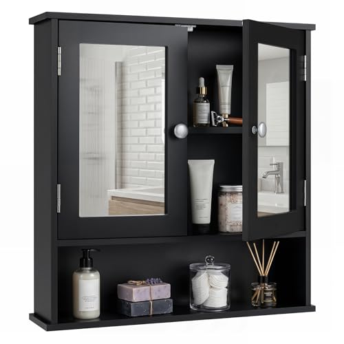 Armario de baño con espejo para ganar espacio, mueble de pared negro doble 2