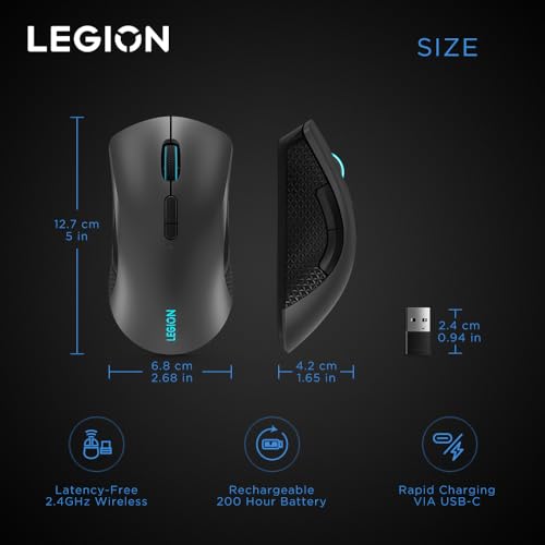 Legion M600 Wireless Gaming Mouse GY50X79385, Aluminium, Coperchio Superiore Grigio Ferro e Corpo Nero - Mouse gaming - Immagine 14